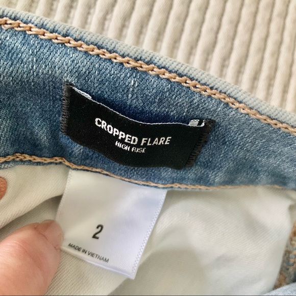 | express • distressed cropped flare hi rise denim jeans | - Picture 12 of 14